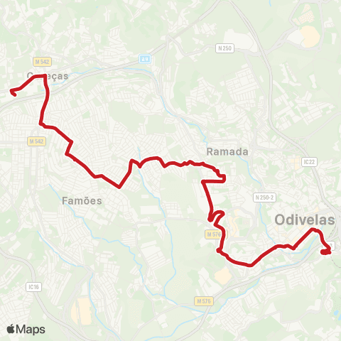 Carris Metropolitana Caneças (Escola Secundária) - Senhor Roubado (Metro) via Casal Do Bispo map