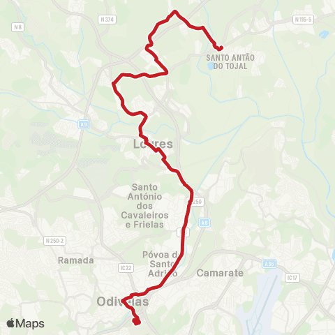 Carris Metropolitana Santo Antão Do Tojal - Senhor Roubado (Metro) map