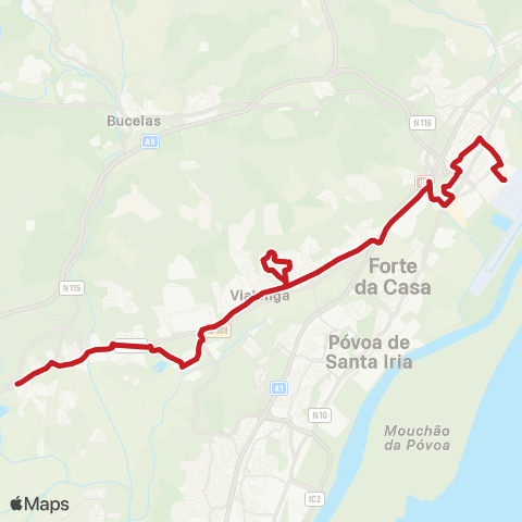 Carris Metropolitana Alverca (Est) - Santo Antao Do Tojal via Casal Areias map