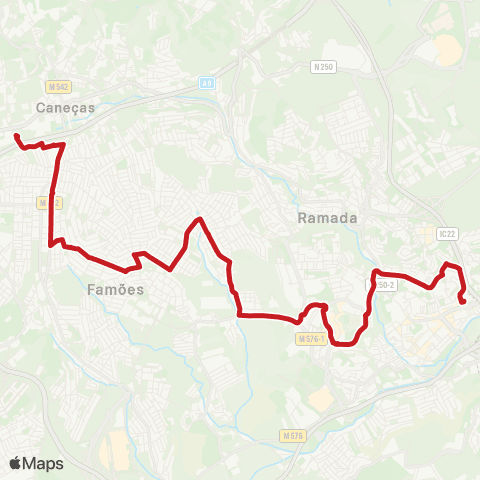 Carris Metropolitana Caneças (Escola Secundária) - Odivelas (Metro) via Bairro Sol Nascente map