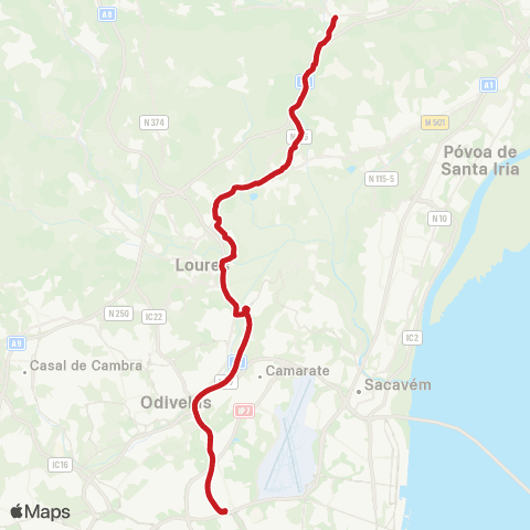 Carris Metropolitana Bucelas - Lisboa (Campo Grande) via Infantado map