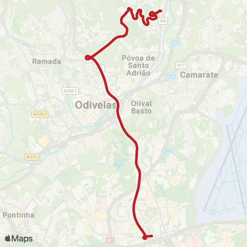 Carris Metropolitana Lisboa (Campo Grande) - Santo António Dos Cavaleiros via Ic22 E Igreja map