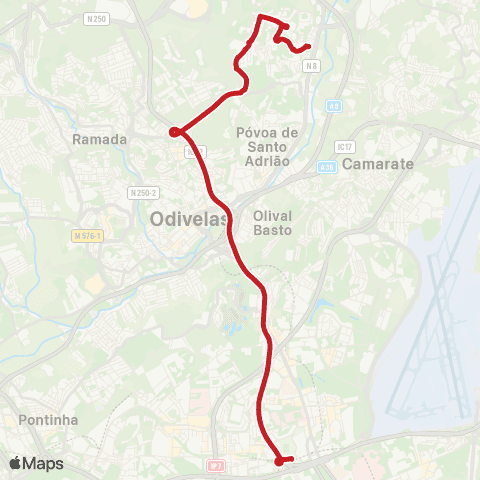 Carris Metropolitana Lisboa (Campo Grande) - Santo António Dos Cavaleiros via Ic22 E Cidade Nova map