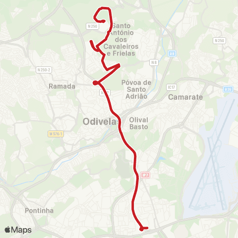 Carris Metropolitana Lisboa (Campo Grande) - Loures (Centro Comercial) via Ic22 E Torres Da Bela Vista map