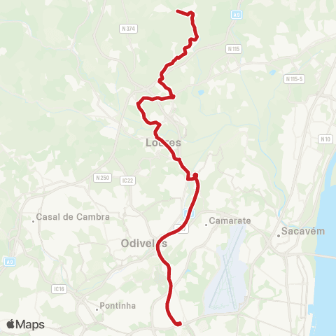 Carris Metropolitana Fanhões - Lisboa (Campo Grande) via Sete Casas A8 E Frielas map