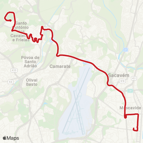 Carris Metropolitana Lisboa (Estação Do Oriente) - Loures (Centro Comercial) via Túnel Do Grilo map
