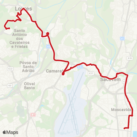 Carris Metropolitana Lisboa (Estação Do Oriente) - Loures (Centro Comercial) via Camarate map