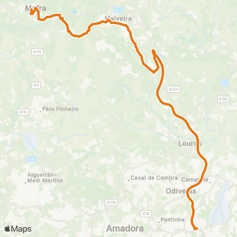 Carris Metropolitana Lisboa (C. Grande) - Mafra (Terminal) map
