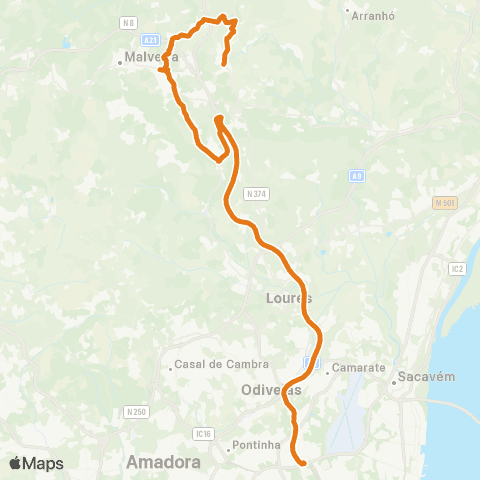 Carris Metropolitana Lisboa (C. Grande) - Povoa Da Galega via A8 Lousa E Freixeira map