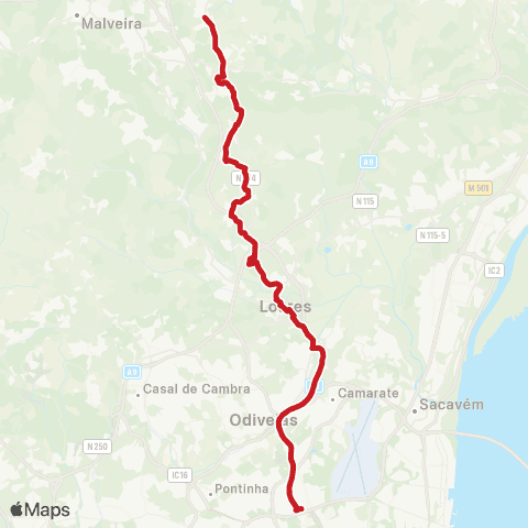 Carris Metropolitana Povoa Da Galega - Lisboa (C. Grande) via Murteira map