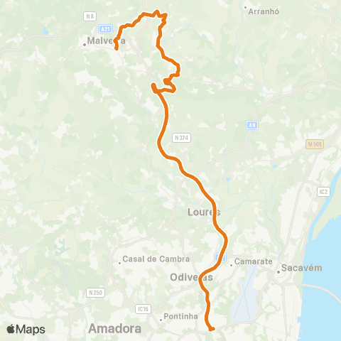 Carris Metropolitana Lisboa (C. Grande) - Venda Do Pinheiro via Milharado E A8 Lousa map