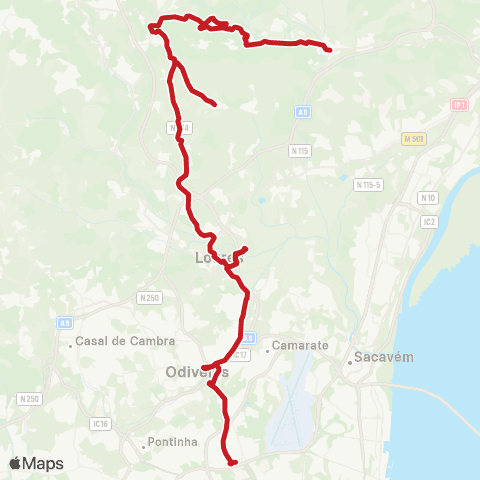 Carris Metropolitana Bucelas - Lisboa (Campo Grande) via Cabeço De Montachique E Odivelas (Metro) map