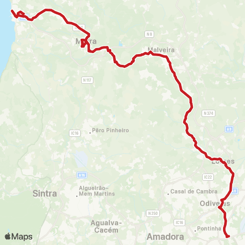 Carris Metropolitana Ericeira (Terminal) - Lisboa (C. Grande) map