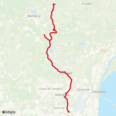 Carris Metropolitana Lisboa (C. Grande) - Milharado (Caso) via Lousa map