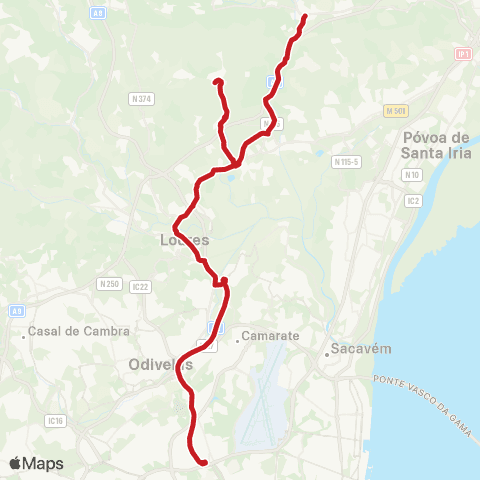 Carris Metropolitana Bucelas - Lisboa (Campo Grande) via Ribas A8 E Frielas map