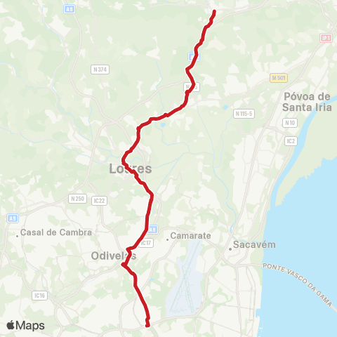 Carris Metropolitana Bucelas - Lisboa (Campo Grande) map