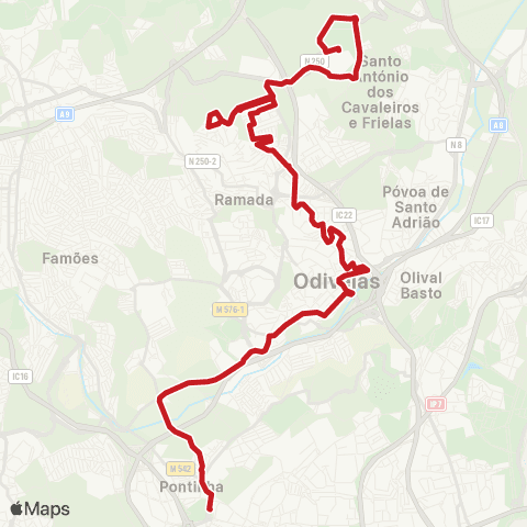 Carris Metropolitana Loures (Centro Comercial) - Pontinha (Metro) via Ramada map