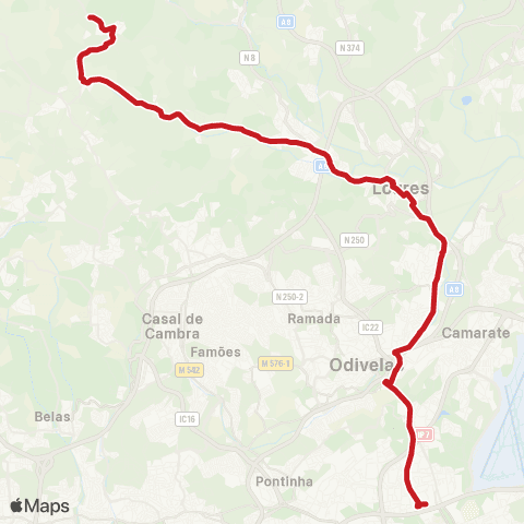 Carris Metropolitana Covas De Ferro - Lisboa (C. Grande) map