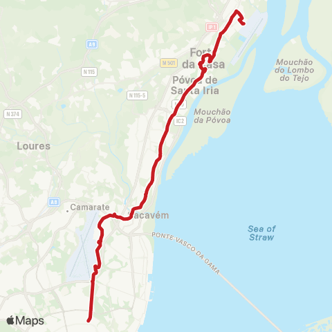 Carris Metropolitana Alverca (Estação) - Lisboa (Areeiro) map