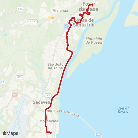 Carris Metropolitana Forte Da Casa - Lisboa (Estação Do Oriente) map