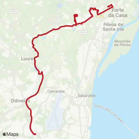 Carris Metropolitana Lisboa (Campo Grande) - Vialonga via Infantado map