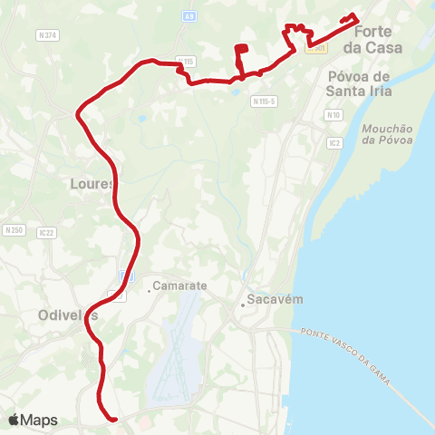 Carris Metropolitana Vialonga - Lisboa (Campo Grande) via A8 map