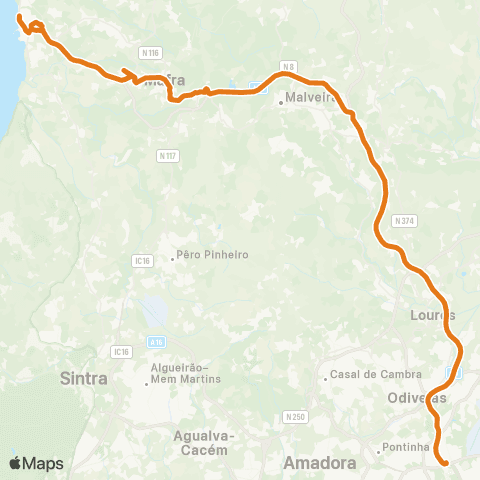 Carris Metropolitana Ericeira (Terminal) - Lisboa (C. Grande) via A21 / A8 map