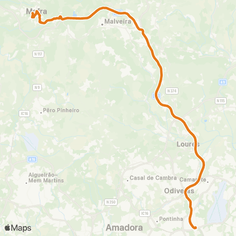 Carris Metropolitana Lisboa (C. Grande) - Mafra (Terminal) via A21 map