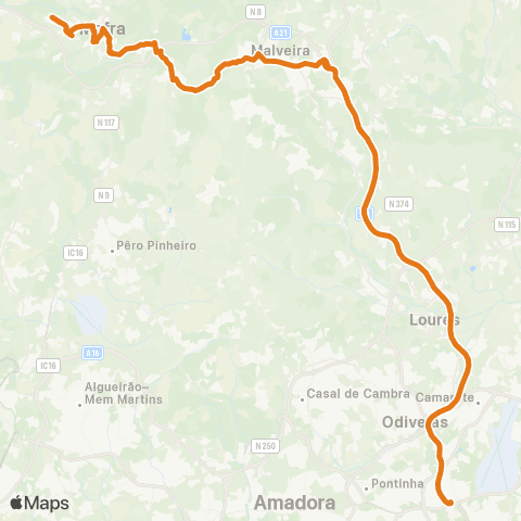 Carris Metropolitana Lisboa (C. Grande) - Mafra via A8 map