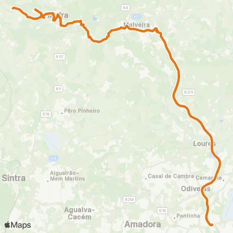 Carris Metropolitana Lisboa (C. Grande) - Zambujal via Mafra map