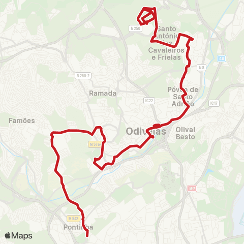 Carris Metropolitana Loures (Centro Comercial) - Pontinha (Metro) via Cidade Nova map