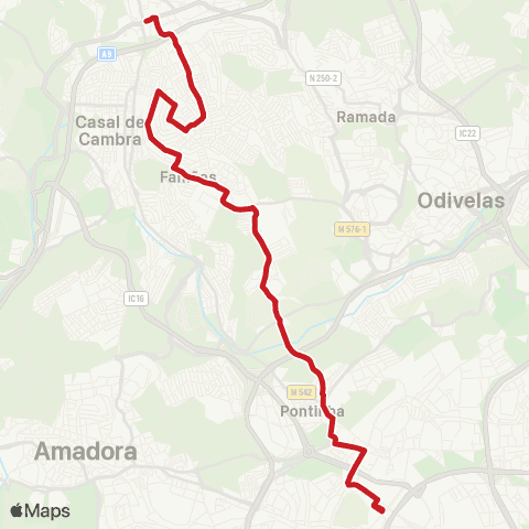 Carris Metropolitana Caneças - Lisboa (Colégio Militar) via Casal Do Bispo map
