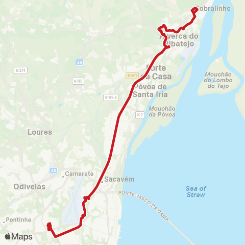 Carris Metropolitana Lisboa (Campo Grande) - Sobralinho via A1 E Arcena map