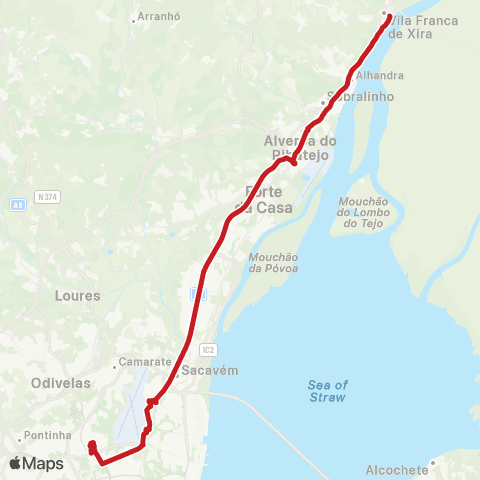 Carris Metropolitana Lisboa (Campo Grande) - Vila Franca De Xira via Alverca E N10 map