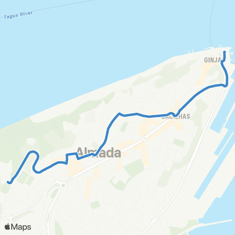 Carris Metropolitana Almada (Cristo Rei) - Cacilhas (Terminal) map
