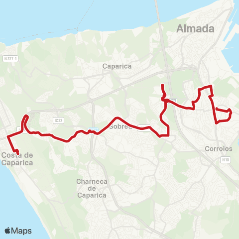 Carris Metropolitana Costa Da Caparica (Terminal) - Laranjeiro map