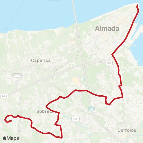 Carris Metropolitana Cacilhas (Terminal) - Lazarim (Pilotos) map