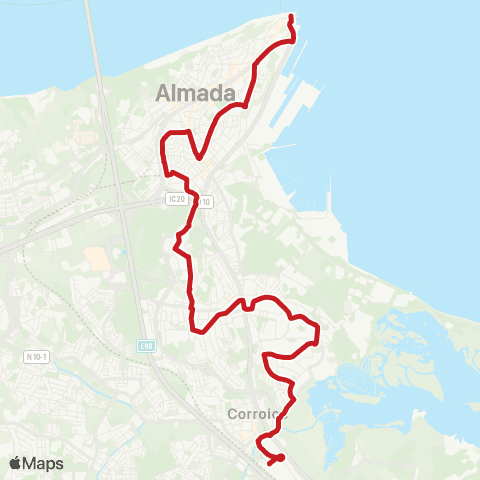 Carris Metropolitana Cacilhas (Terminal) - Corroios (Estação) via Miratejo map