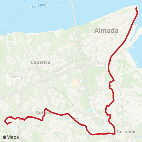 Carris Metropolitana Cacilhas (Terminal) - Lazarim (Pilotos) map