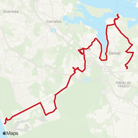 Carris Metropolitana Fonte Da Telha - Paio Pires (Quinta Flamância) via Seixal (Terminal Fluvial) E Foros De Amora (Estação) map