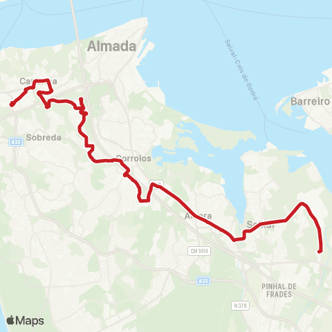 Carris Metropolitana Monte De Caparica (Fct) - Paio Pires (Bairro Cucena) map