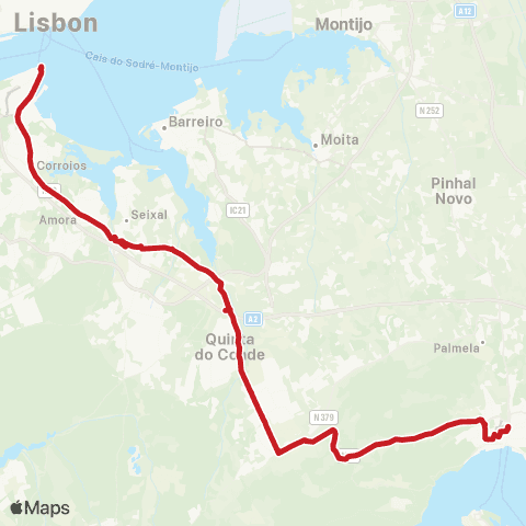 Carris Metropolitana Cacilhas (Terminal) - Setúbal (Its) via Azeitão map