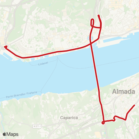 Carris Metropolitana Almada (Hosp. Particular) - Algés (Terminal) (via Centro Sul) map