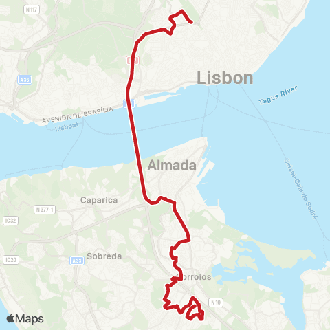 Carris Metropolitana Lisboa (M. Pombal) - Santa Marta Do Pinhal (via Centro Sul) map