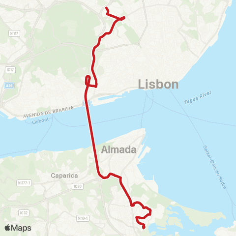 Carris Metropolitana Lisboa (Sete Rios) - Quinta Do Brasileiro (via Centro Sul) map