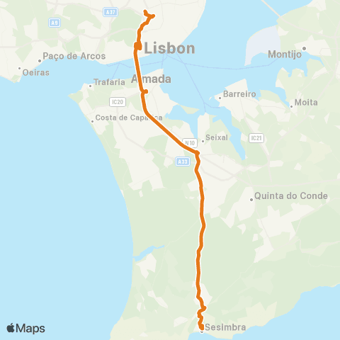 Carris Metropolitana Lisboa (Sete Rios) - Sesimbra (Terminal) map