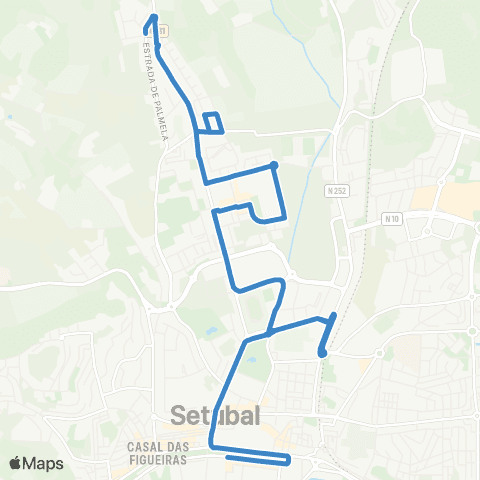 Carris Metropolitana Ferro Engomar (Terminal) - Setúbal (Av. Luísa Todi) via Its map