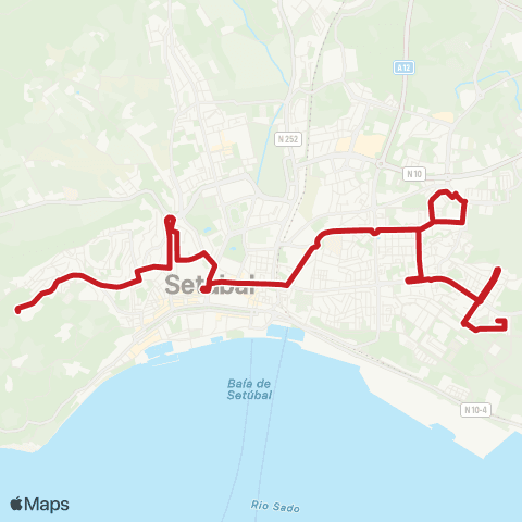 Carris Metropolitana Setúbal (Bº Quinta Santo António) - Setúbal (Bº Viso) via Montebelo map