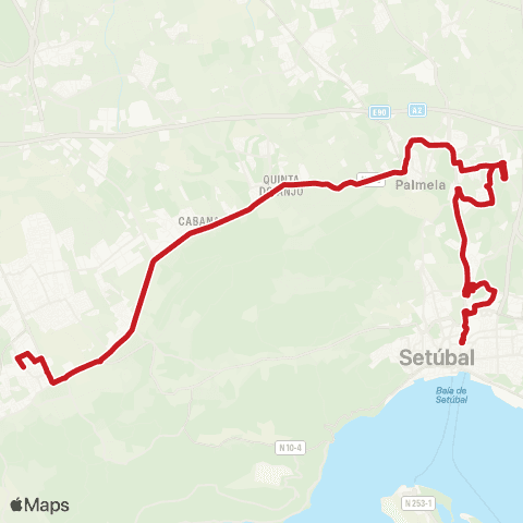Carris Metropolitana Setúbal (Its) - Vila Nogueira De Azeitão (Escola) via Palmela (Estação) map