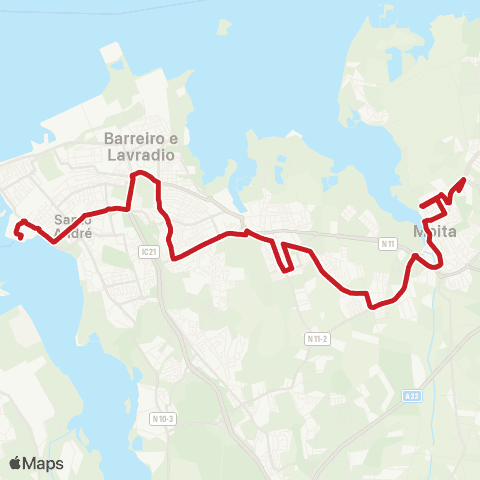 Carris Metropolitana Barreiro (Terminal) - Moita (Escola Secundária) map